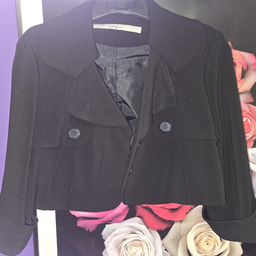 Tokyo Collection Elegant Black Women's Crop Trench Jacket S Like New